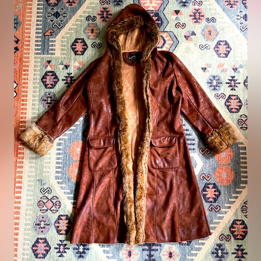 💋🍸👠 MOB WIFE RETRO Suede Trench Coat Faux Fur Super Soft Luxurious Lining 💅